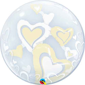 29489 White & Ivory Floating Hearts Bubble Balloon