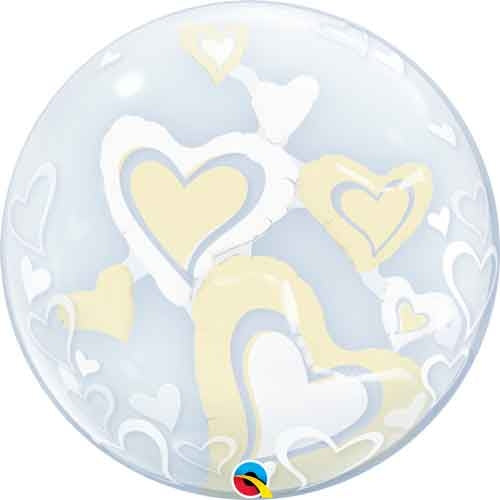 29489 White & Ivory Floating Hearts Bubble Balloon