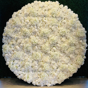 6ft Round White Flower Backdrop Rental