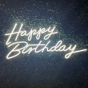 Small Happy Birthday Neon Sign Rental - White