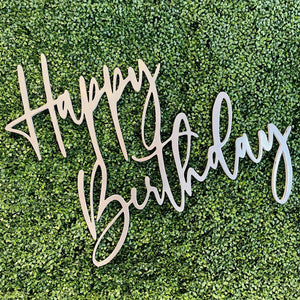 Happy Birthday Wood Sign Rental - Silver