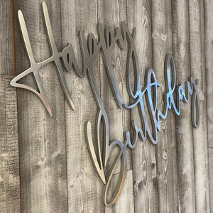 Happy Birthday Wood Sign Rental - Silver