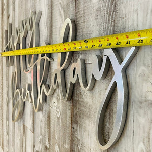 Happy Birthday Wood Sign Rental - Silver